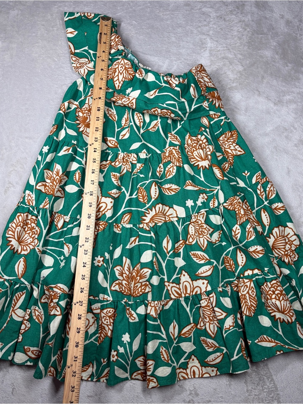 Sezane Leanore Gemini Floral Print One Shoulder Tiered Ruffle Green Dress 34 XS - Picture 8 of 16